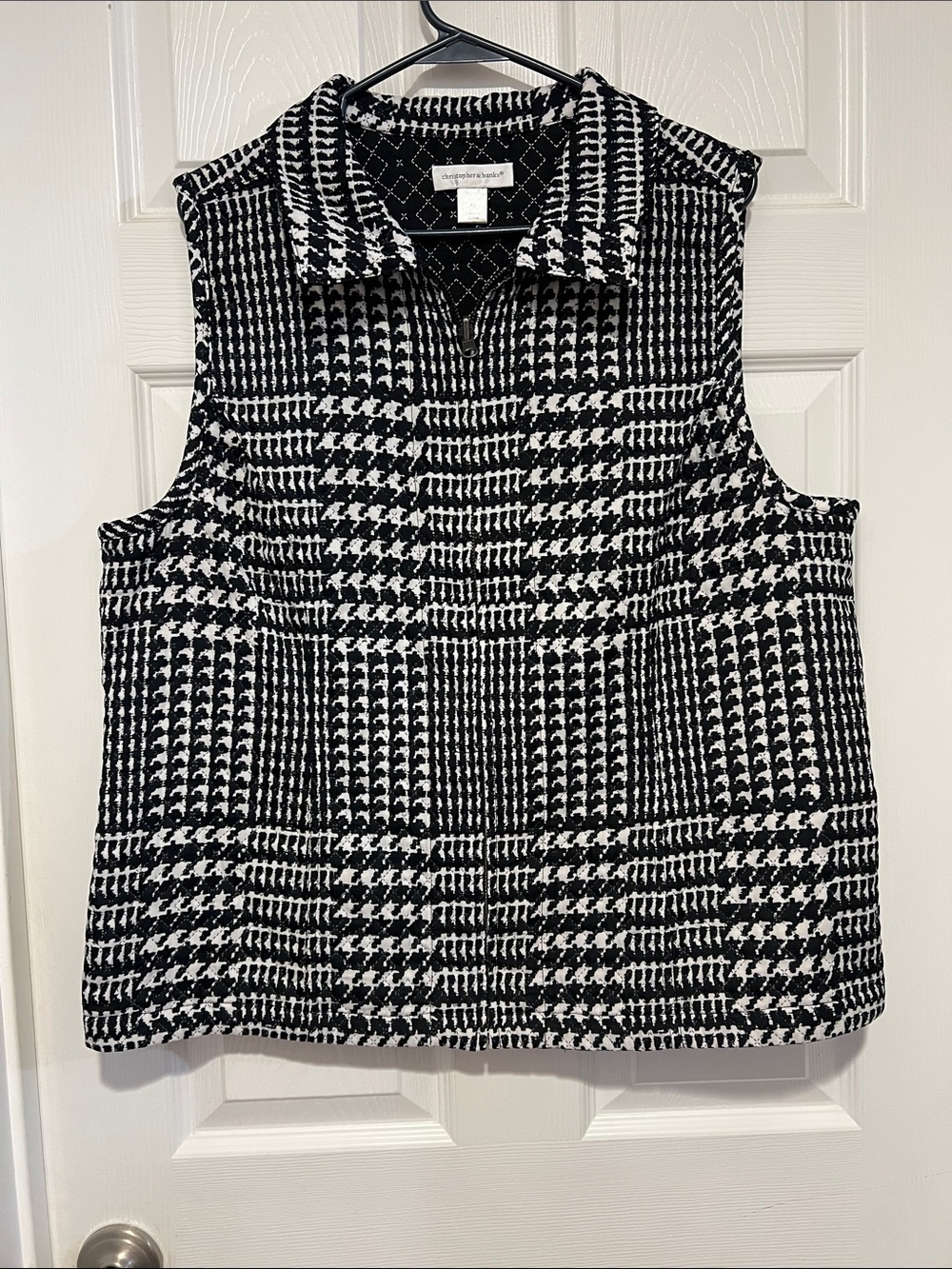 Christopher Banks  Black and White Houndstooth Zip-Collar Vest